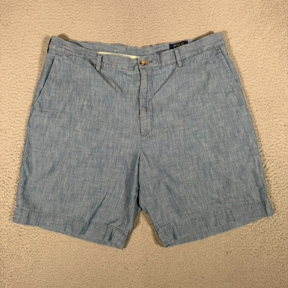 Polo Ralph Lauren Shorts Mens 38 Blue Chambray Chino Casual Preppy Cotton Logo